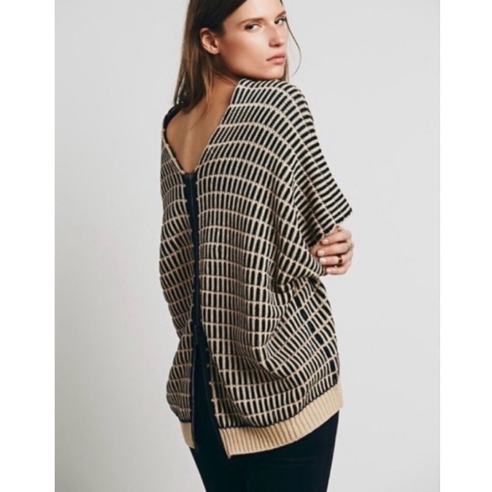 Free People Black and Tan Sweater Poncho